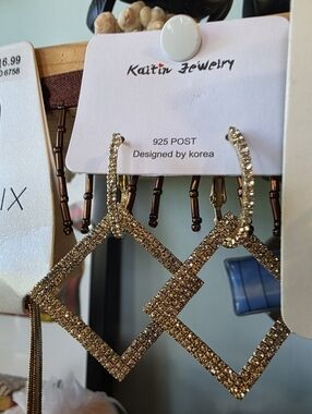 Gold Crystal Geometric Drop Earrings